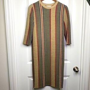 Zara - Tan & Blue & Red Stripe Mid Length Dress Size XS